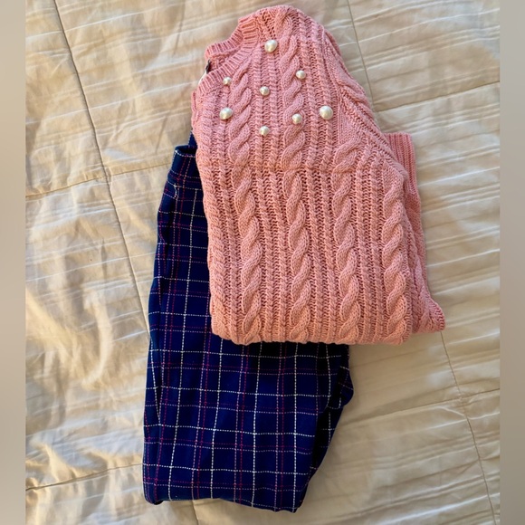 Janie and Jack Other - Janie and Jack Girls Cable Knit Sweater & Plaid Leggings Outfit – Size 10
